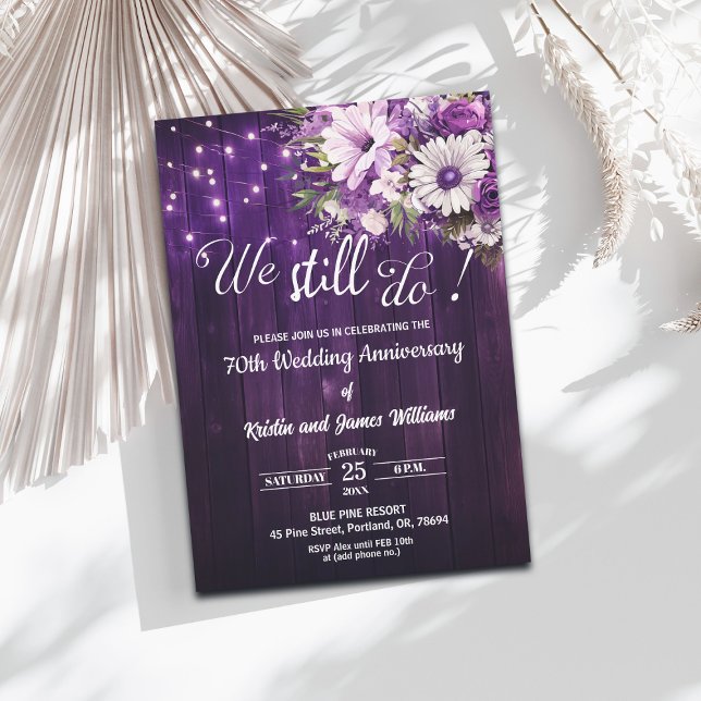Convite We Still Do 70th Wedding Anniversary String Lights (Criador carregado)