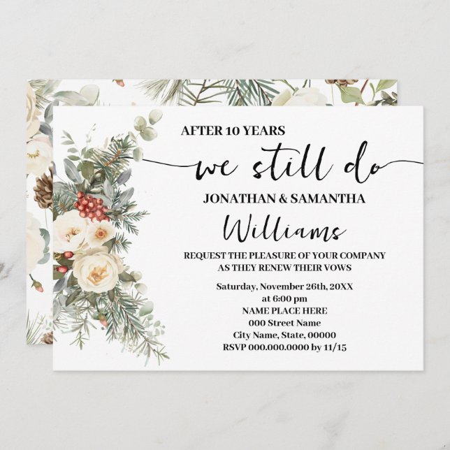 Convite We Still Do Anniversary Winter White Floral  (Frente/Verso)