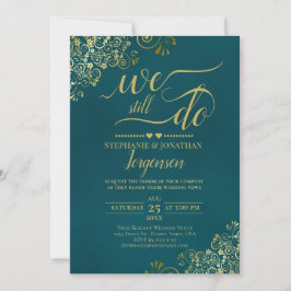 Convite We Still Do Elegant Dark Teal & Gold Vow Renewal
