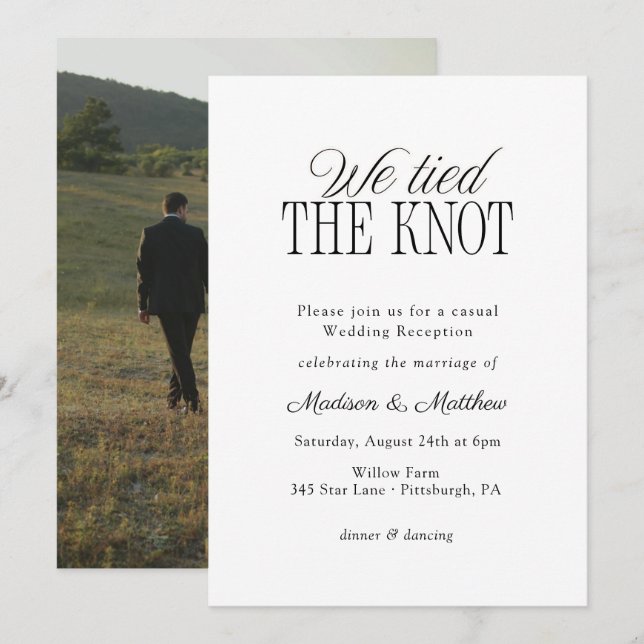 Convite We Tied the Knot Elopement Wedding Reception (Frente/Verso)