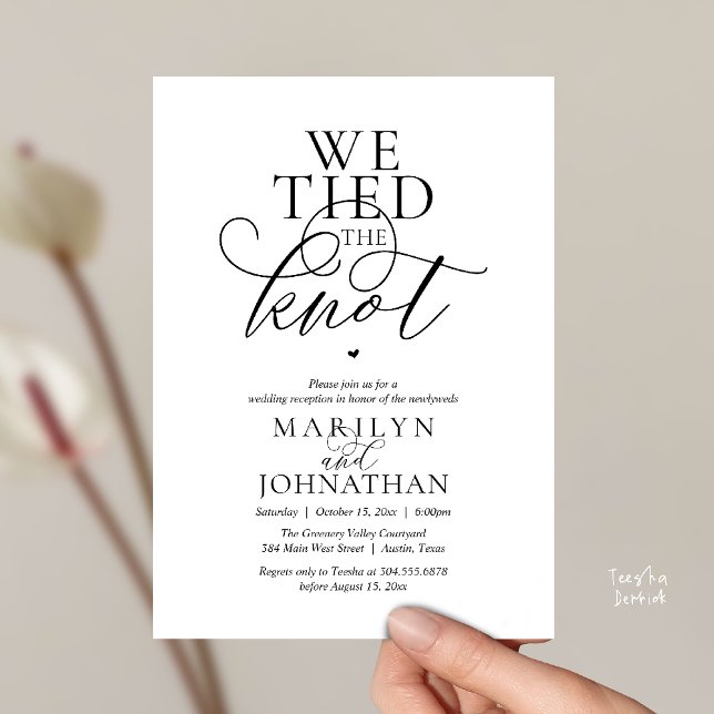 Convite We Tied The Knot, Modern Classy Wedding Reception (We Tied The Knot, Modern Classy Wedding Reception Dinner brunch Invitation Card in Black and white)