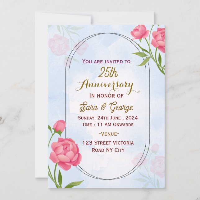Convite Wedding Anniversary Invitations  (Frente)