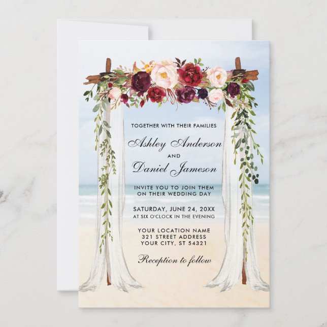 Convite Wedding Beach Canopy Watercolor Floral (Frente)