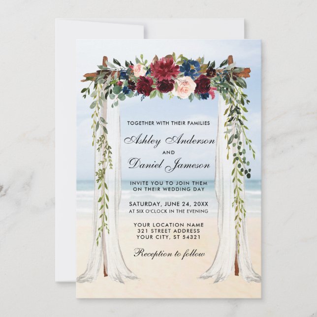 Convite Wedding Beach Canopy Watercolor Floral (Frente)