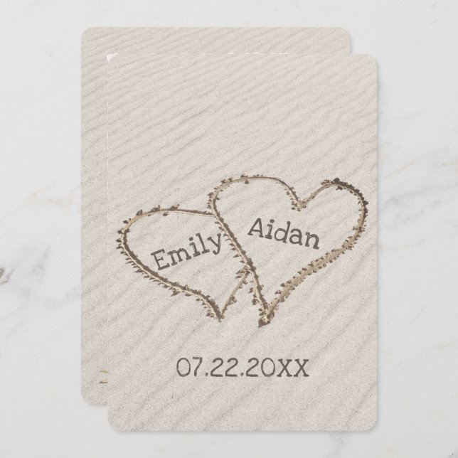 Convite Wedding Beach Hearts com Nomes (Frente/Verso)
