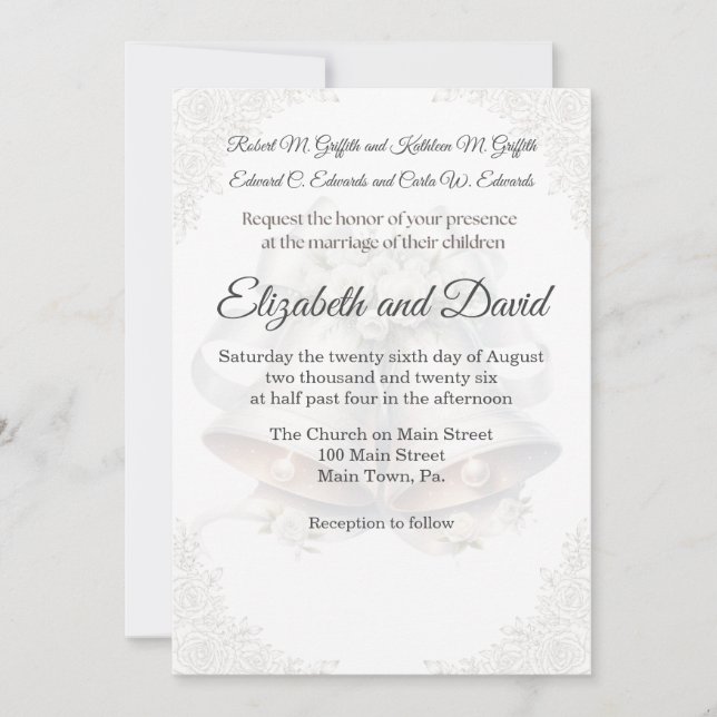 Convite Wedding Bell Background Wedding Invitation (Frente)