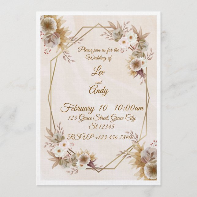 Convite Wedding Brown and beige Invitation (Frente)