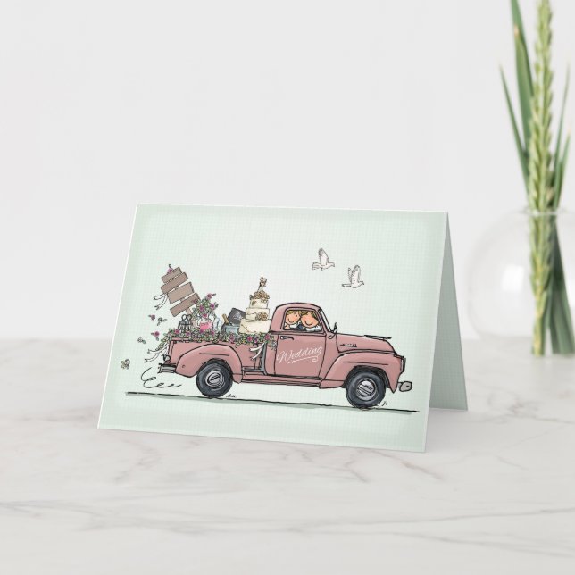 Convite Wedding Card Vintage Car Pickup Truck (Frente)