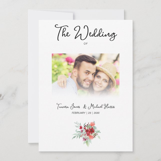 Convite Wedding Colorful Red Shades Flowers Bouquet (Frente)