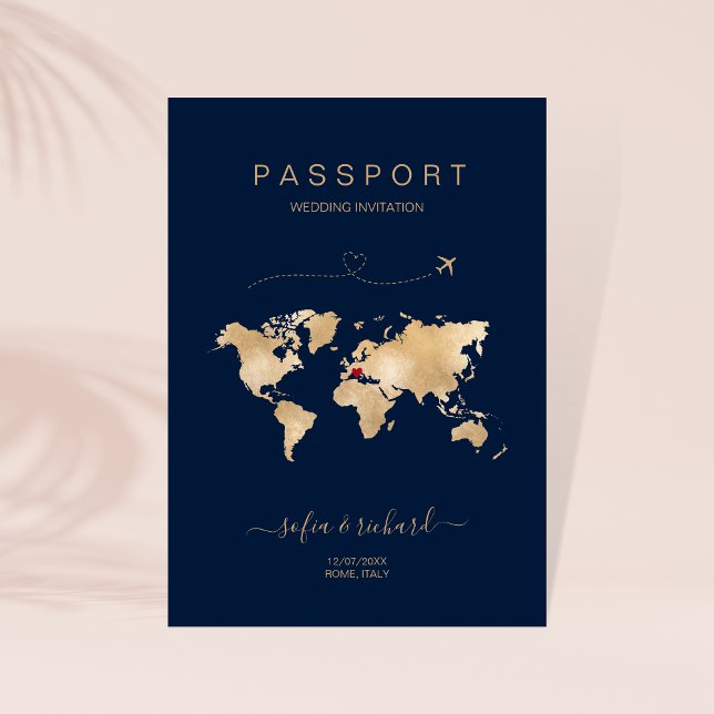 Convite Wedding Destination Passport World Map Modern Invi (Criador carregado)