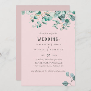 Convite WEDDING Eucalyptus, cor-de-rosa,