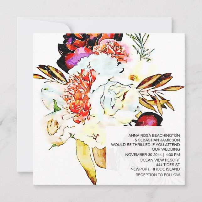 Convite *~* WEDDING Floral do Artístico AR15 QR RSVP Burgu (Frente)