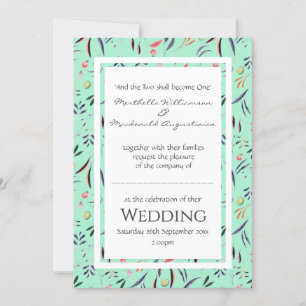 Convite WEDDING Floral Personalizado Neo Mint