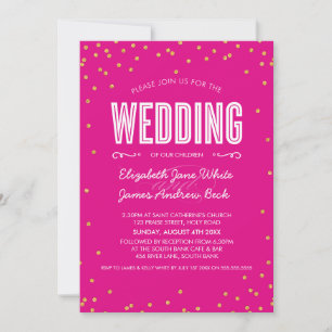 Convite WEDDING fofo dourado confete rosa brilhante quente