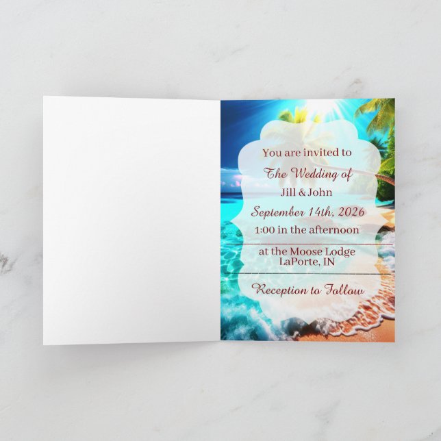 Convite Wedding Folding Invitation Tropical Beach (Interior)