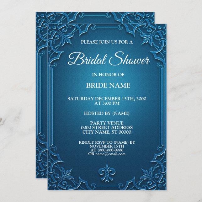 Convite Wedding Geometric Teal Turquoise Bridal Shower (Frente/Verso)