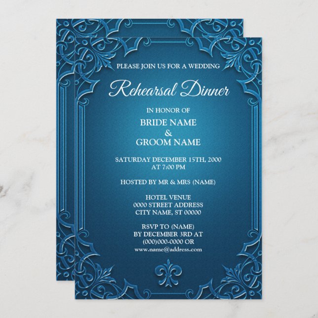 Convite Wedding Geometric Teal Turquoise Rehearsal Dinner (Frente/Verso)