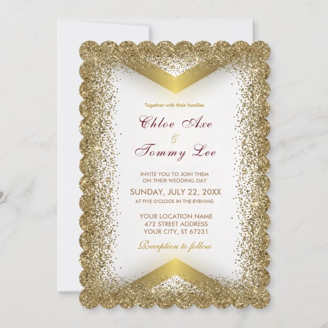 Convite Wedding Gold Glitter Invitation (Frente)