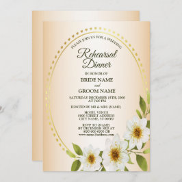 Convite Wedding Golden White Floral Peach Rehearsal Dinner