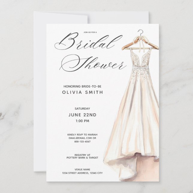 Convite Wedding Gown Bridal Shower Invitation (Frente)