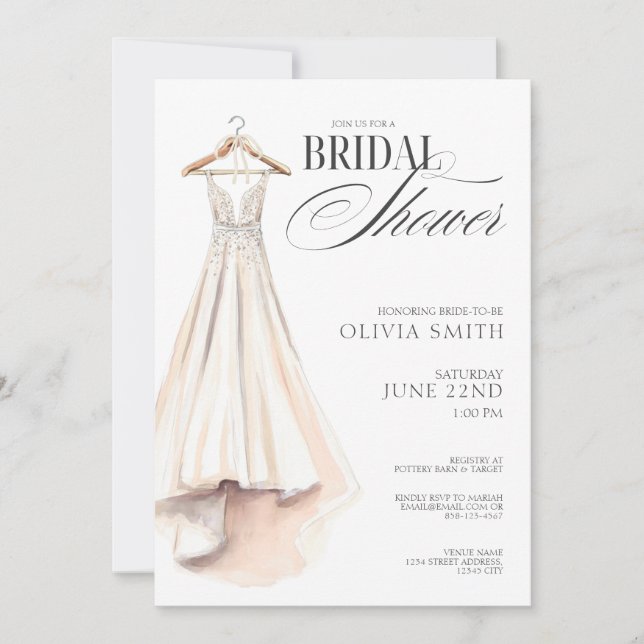Convite Wedding Gown Bridal Shower Invitation (Frente)