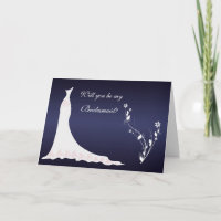 Wedding gown, flowers on dark blue Bridesmaid