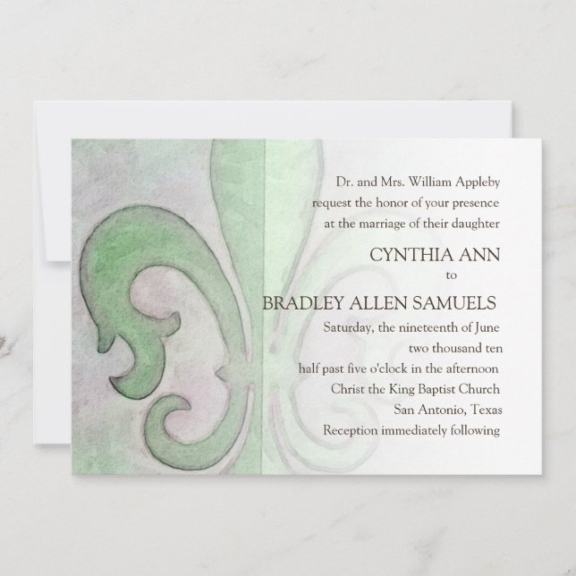 Convite Wedding Green Fleur de Lis (Frente)