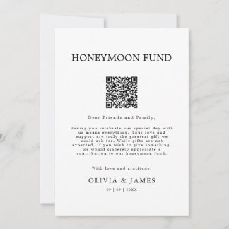 Convite Wedding Honeymoon Honeymoon Fund QR Code Sign, 