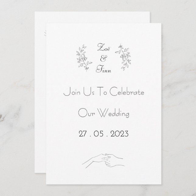 Convite Wedding Invitation (12,7 x 17,8 cm) - Black&White (Frente/Verso)