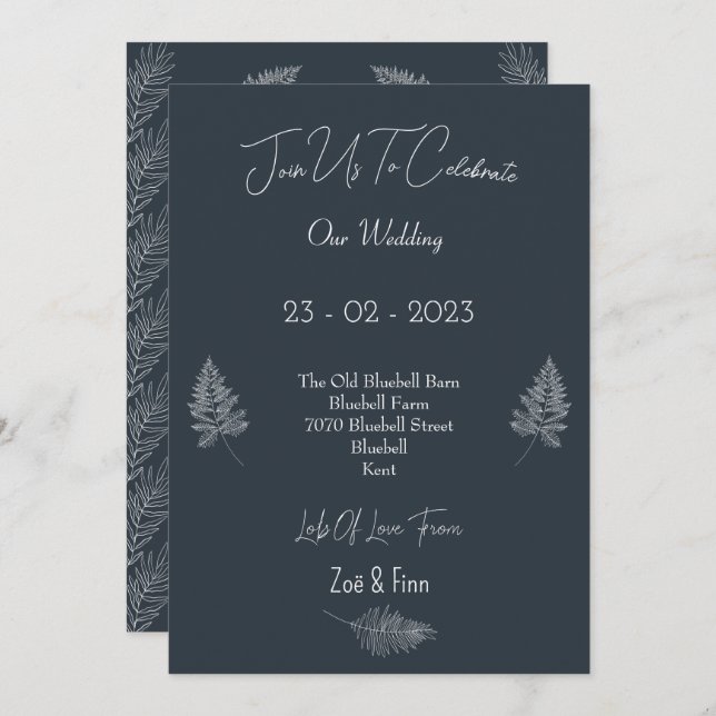 Convite Wedding Invitation (12,7x17,8cm) - Blue And White  (Frente/Verso)