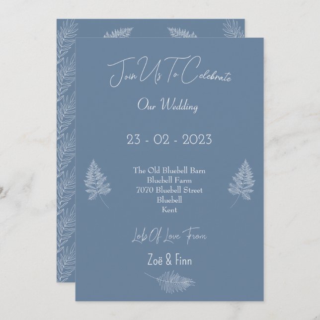 Convite Wedding Invitation (12,7x17,8cm) - Blue And White (Frente/Verso)