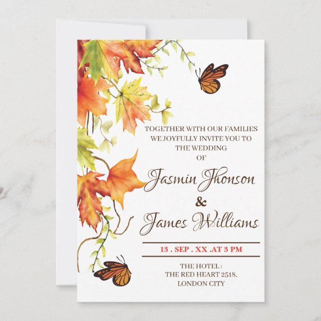 Convite  Wedding Invitation Autumn fflowers sample modern (Frente)