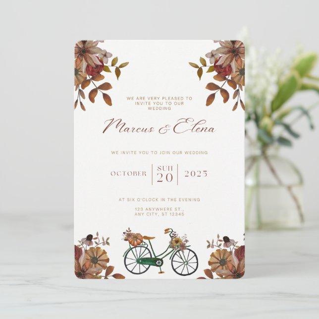 Convite Wedding Invitation Beige Neutral Elegant Style (Em pé/Frente)