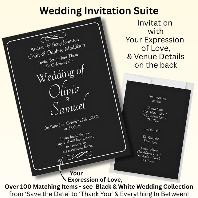 Convite Wedding Invitation Black & White with Infinity (Criador carregado)