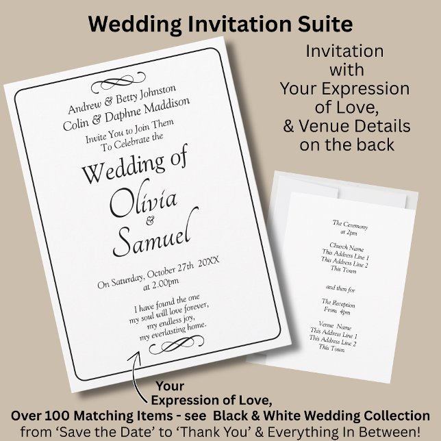 Convite Wedding Invitation Black & White with Infinity (Criador carregado)