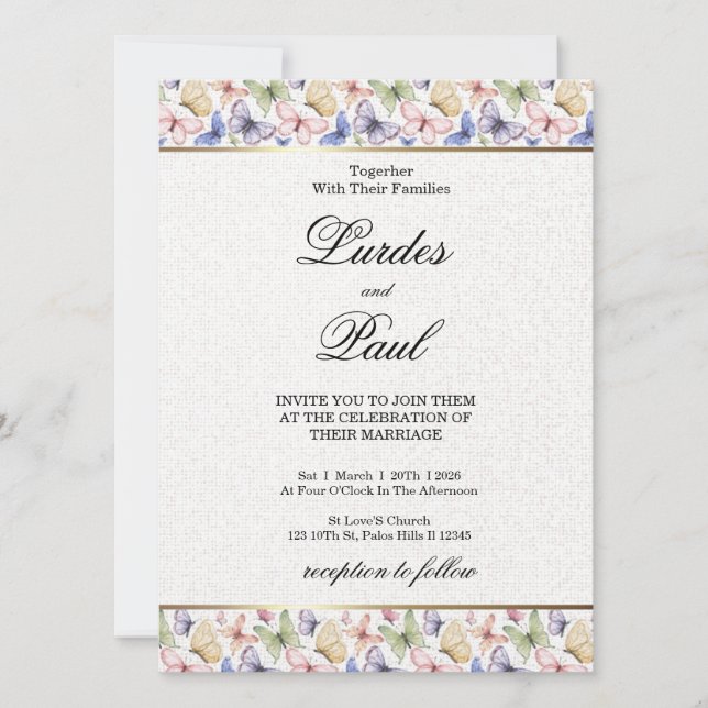 Convite  Wedding invitation  Border Butterfly (Frente)