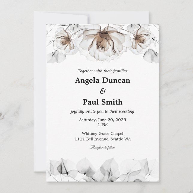 Convite Wedding Invitation Card Soft Rose, Leaf Leaves (Frente)