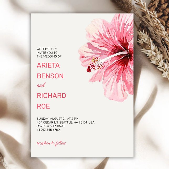 Convite Wedding invitation card with a pink floral design (Criador carregado)
