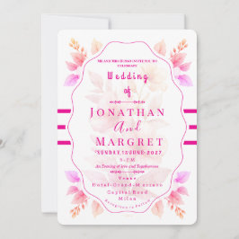 Convite Wedding Invitation Classic Pink Floral Aesthetic