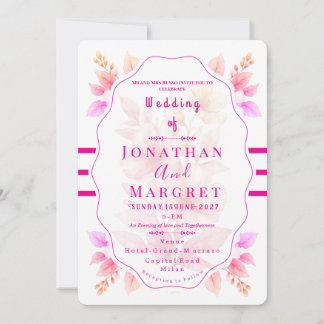 Convite Wedding Invitation Classic Pink Floral Aesthetic