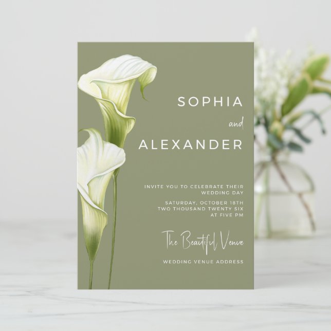 Convite Wedding Invitation "Delicate Calla Lilies" (Em pé/Frente)