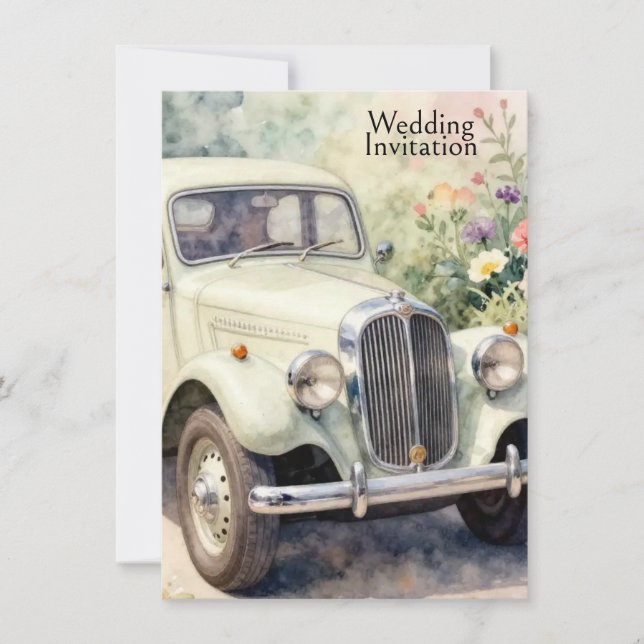 Convite Wedding Invitation Elegant wedding car (Frente)