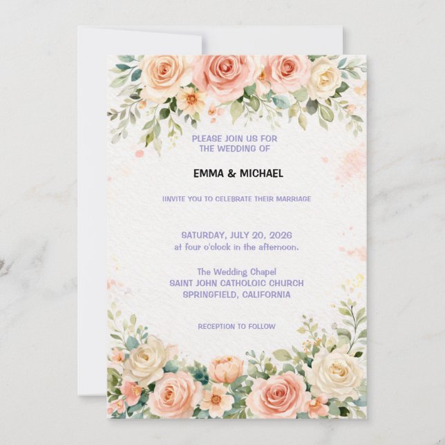 Convite Wedding Invitation Floral (Frente)