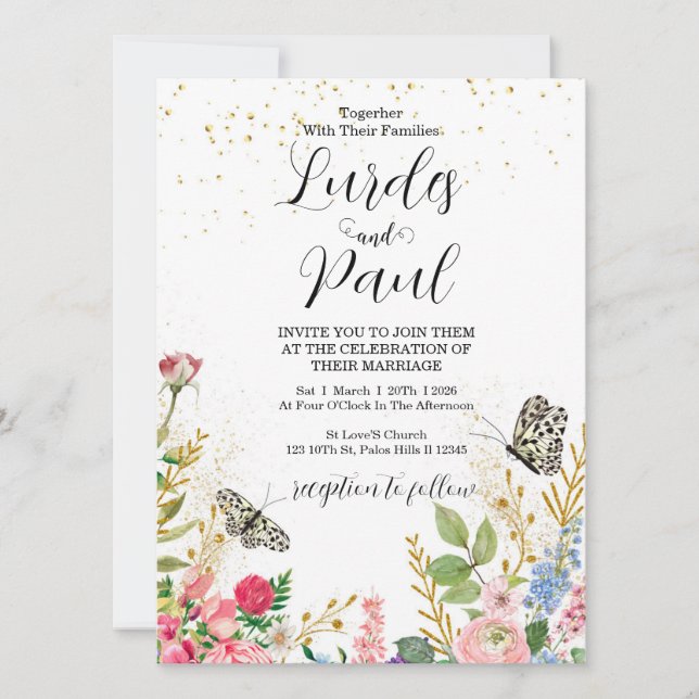Convite  Wedding invitation Floral Butterfly (Frente)