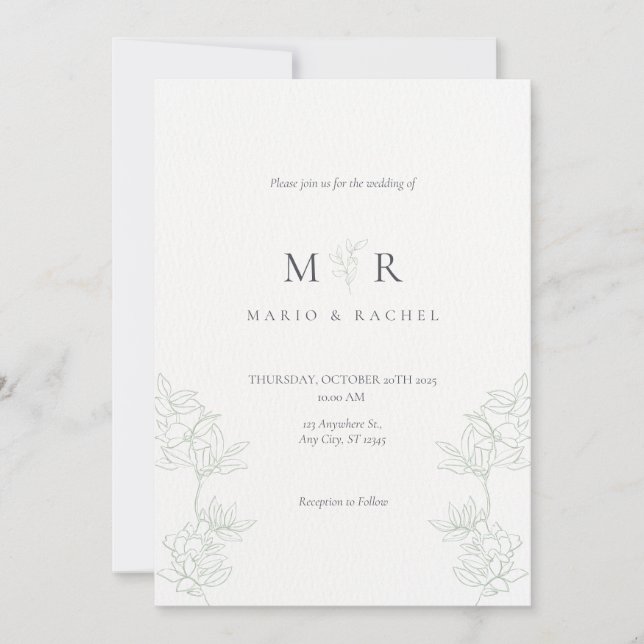 Convite Wedding Invitation Floral Elegant Soft Design (Frente)
