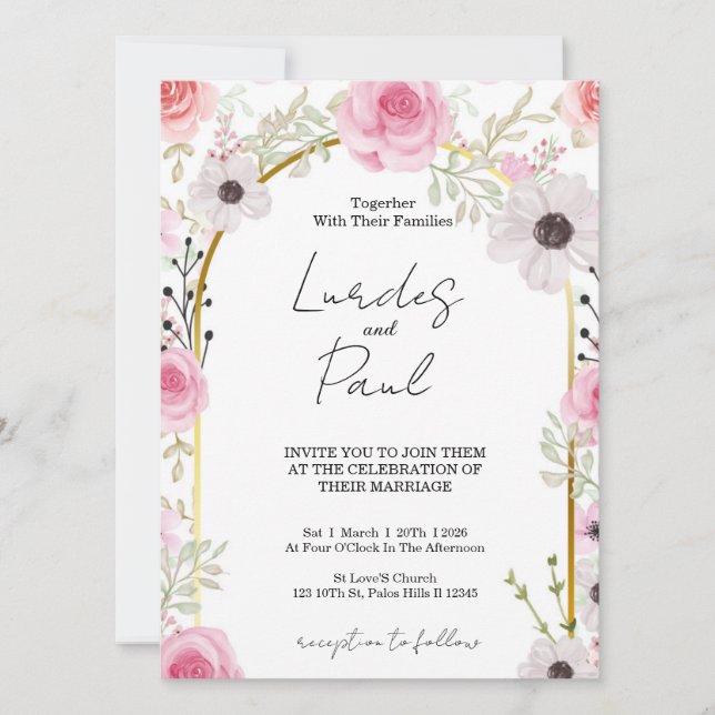 Convite  Wedding invitation Floral Pink (Frente)