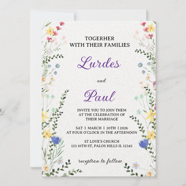 Convite  Wedding invitation Floral Romanctic (Frente)