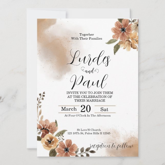 Convite  Wedding invitation Floral tons of brown (Frente)