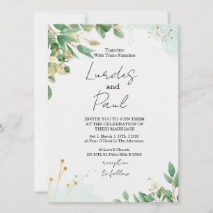 Convite Wedding invitation green flowers with gold