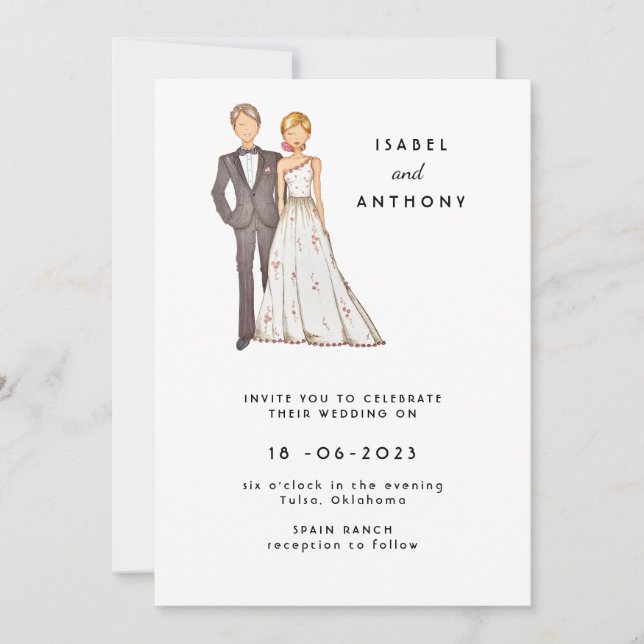 Convite Wedding invitation, hand drawn illustration. (Frente)